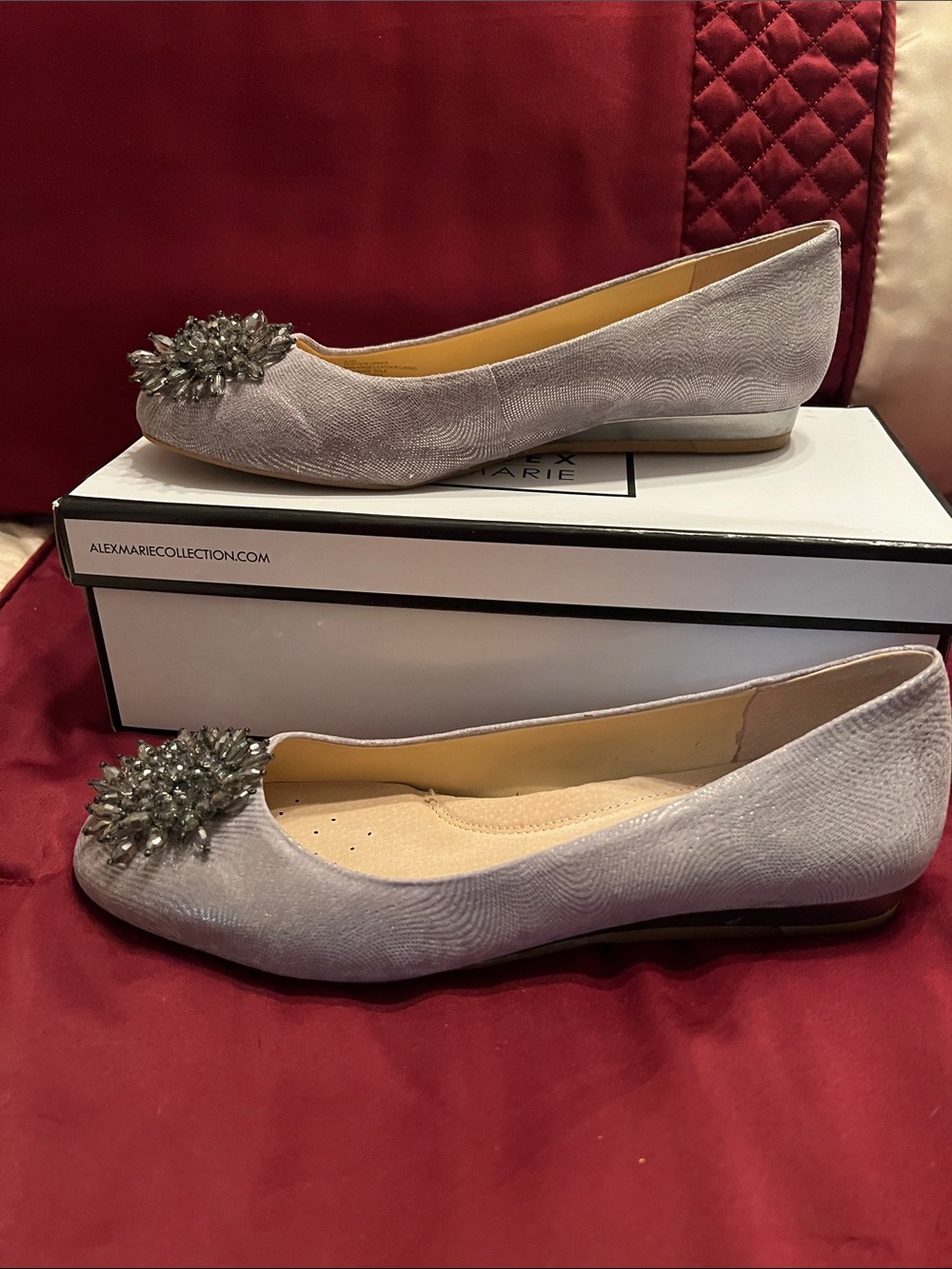 Alex Marie Silver-Gray Crystal Embellished Pointed Flats